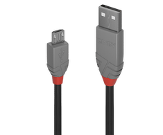 USB Kabelis - LINDY Anthra Line USB 2.0 Type A į Micro-B Laidas M/M, 1 m, Juodas
