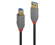 USB Kabelis - LINDY Anthra Line USB 3.2 Type A į B Laidas M/M, 5Gbps, 1 m, Juodas
