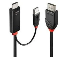 Adapterio Kabelis - LINDY HDMI į Ekranas Port 4K60Hz Adapterio Kabelis, 4096x2160, 21.6GB/s, 2 m, Juodas