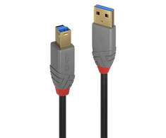 USB Kabelis - LINDY Anthra Line USB 3.2 Type A į B Laidas M/M, 5Gbps, 2 m, Juodas