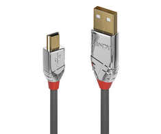 USB Kabelis - LINDY Cromo Line USB 2.0 Type A į Mini-B Laidas, M/M, 480Mbps, 5 m, Pilkas