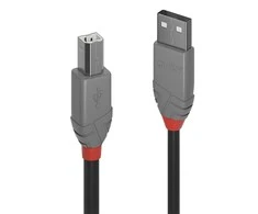 USB Kabelis - LINDY Anthra Line USB 2.0 Type A į B Laidas, M/F, 480Mbps, 0.2 m, Juodas