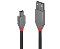 USB Kabelis - LINDY Anthra Line USB 2.0 Type A į Mini-B Laidas M/M, 2 m, Juodas