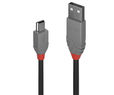USB Kabelis - LINDY Anthra Line USB 2.0 Type A į Mini-B Laidas M/M, 2 m, Juodas