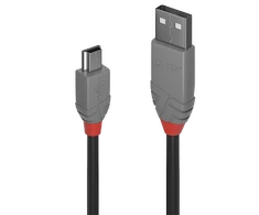 USB Kabelis - LINDY Anthra Line USB 2.0 Type A į Mini-B Laidas M/M, 2 m, Juodas