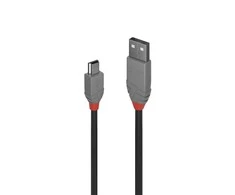 USB Kabelis - LINDY Anthra Line USB 2.0 Type A į Mini-B Laidas M/M, 3 m, Juodas