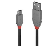 USB Kabelis - LINDY Anthra Line USB 2.0 Type A į Micro-B Laidas, 480Mbps, PVC, 0.2 m, Juodas