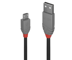 USB Kabelis - LINDY Anthra Line USB 2.0 Type A į Micro-B Laidas, 480Mbps, PVC, 0.2 m, Juodas