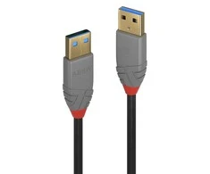 USB Kabelis - LINDY Anthra Line USB 3.2 Type A Laidas M/M, 5Gbps, 3 m, Juodas