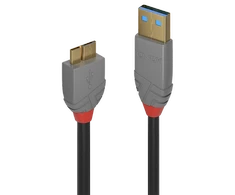 USB Kabelis - LINDY Anthra Line USB 3.2 Tipo A į Micro-B Laidas, M/M, 5Gbps, 0.5 m, Juodas