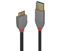 USB Kabelis - LINDY Anthra Line USB 3.2 Type A į Micro-B Laidas, M/M, 5Gbps, 1 m, Juodas