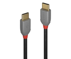 USB Kabelis - LINDY Anthra Line USB 2.0 Type C Laidas M/M, 60W PD, 1 m, Juodas