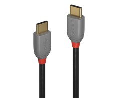USB Kabelis - LINDY Anthra Line USB 2.0 Type C Laidas M/M, 60W PD, 2 m, Juodas