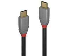USB Kabelis - LINDY Anthra Line USB 3.2 Type C Laidas, M/M, 20Gbps, 100W PD, 0.5 m, Juodas