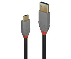 USB Kabelis - LINDY Anthra Line USB 3.2 Type A į C Laidas, M/M, 10Gbps, 15W, 0.5 m, Juodas