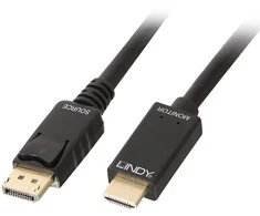 DisplayPort Kabelis - LINDY DisplayPort į HDMI Kabelis, 3840x2160@30Hz, 3 m, Juodas