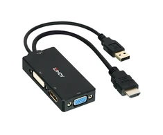Adapteris - LINDY HDMI į DisplayPort, DVI ir VGA Konverteris, 4K@30Hz, 1920x1200@60Hz, Juodas