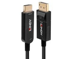 HDMI Laidas - LINDY Šviesolaidinis Hibridinis DisplayPort 1.2 į HDMI, 3840x2160 60Hz, 10 m, Juodas