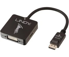 Adapteris - LINDY DisplayPort 1.2 į HDMI, DVI ir VGA Aktyvus Konverteris, 3840x2160 30Hz, Baltas