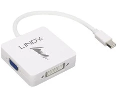 Adapteris - LINDY Mini DisplayPort 1.2 į HDMI, VGA ir DVI-D Aktyvus Adapteris Konverteris, 3840x2160 30Hz, Baltas