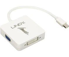 Adapteris - LINDY Mini DisplayPort 1.2 į HDMI, VGA ir DVI-D Aktyvus Adapteris Konverteris, 3840x2160 30Hz, Baltas