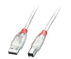 USB Kabelis - LINDY USB 2.0 Type A į B Laidas M/M, 3 m, Skaidrus