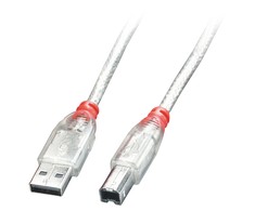 USB Laidas - LINDY USB 2.0 Type A į B Laidas M/M, 5 m, Skaidrus