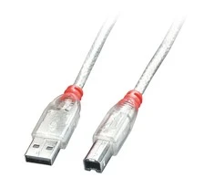 USB Laidas - LINDY USB 2.0 Type A į B Laidas M/M, 5 m, Skaidrus