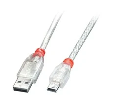 USB Kabelis - LINDY USB 2.0 tipo A į Mini-B Laidas, M/M, Didelio Greičio, 0.5 m, Skaidrus