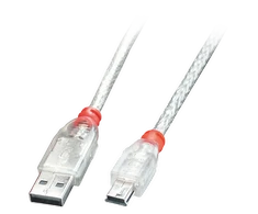 USB Kabelis - LINDY USB 2.0 tipo A į Mini-B Laidas, M/M, Didelio Greičio, 0.5 m, Skaidrus