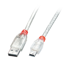 USB Kabelis - LINDY USB 2.0 Type A į Mini-B Laidas, M/M, Didelės Spartos, 2 m, Skaidrus