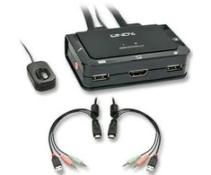 KVM Switch - LINDY 2 Prievadų HDMI 4K30, USB 2.0 Garso KVM Switch, Juodas