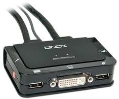 Lindy KVM Jungiklis - 2 Port DVI-D USB 2.0 Garso KVM 1920x1200@60Hz