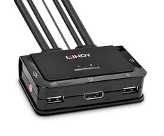 Lindy KVM Perjungiklis - 2 Uostų DisplayPort 1.2 KVM Perjungiklis 4096x2160@60Hz USB 2.0 ir Garso