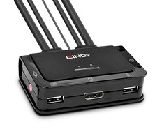 Lindy KVM Perjungiklis - 2 Uostų DisplayPort 1.2 KVM Perjungiklis 4096x2160@60Hz USB 2.0 ir Garso