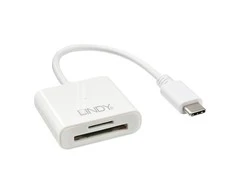Atminties Kortelių Skaitytuvas - LINDY USB 3.2 Type C SD Kortelių Skaitytuvas, 5Gbps, Baltas