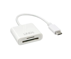 Atminties Kortelių Skaitytuvas - LINDY USB 3.2 Type C SD Kortelių Skaitytuvas, 5Gbps, Baltas