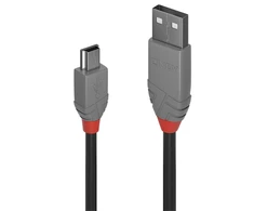 USB Kabelis - LINDY Anthra Line USB 2.0 Type A į Mini-B Laidas, M/M, 480Mbps, 0.5 m, Juodas