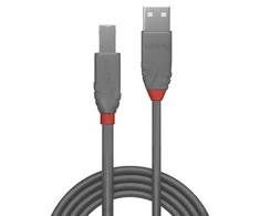 USB Kabelis - LINDY Anthra Line USB 2.0 Type A į B Laidas M/M, 5 m, Pilkas