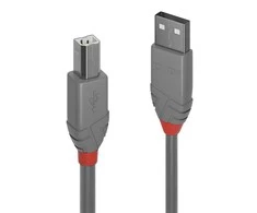 USB Kabelis - LINDY Anthra Line USB 2.0 Type A į B Laidas M/M, 5 m, Pilkas