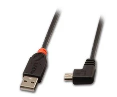 USB Laidas - LINDY USB 2.0 Tipo A į Mini-B Laidas, 90 Laipsnių Dešinysis Kampas, M/M, 0.5 m, Juodas