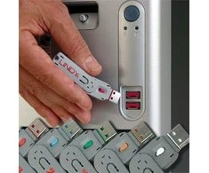 USB Prievado Blokatorius - LINDY USB A Prievado Blokatorius, 4 vnt + USB Type A Prievadai su Raktu, Oranžinis