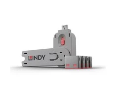 USB Priedas - LINDY USB A Prievado Blokatorius 4 vnt. + Raktas, Rožinis