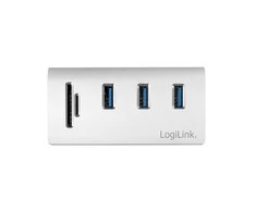 LOGILINK CR0045 LOGILINK - USB 3.0, 3 prievadų šakotuvas, su kortelių skaitytuvu ir aliuminio korpusu