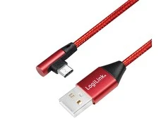 LOGILINK CU0146 LOGILINK – USB 2.0 kabelis USB-A kištukas iki USB-C (90 kampu) kištukas, raudonas, 1 m
