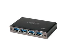 LogiLink Aliuminio HUB USB3.0 4 prievadų, juodas, Su maitinimo šaltiniu