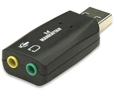 Intracom MANHATTAN Hi-Speed USB 3-D garso adapteris su mikrofono įvesties ir garso išvesties jungtimi per bet kurį USB prievadą 3D ir virtualų 5.1 erdvinį garsą