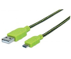MANHATTAN Braided Hi-Speed USB (AM) - Micro USB-(BM) Cable USB 2.0, 1.0 m, Juodas/Žalias, 352772