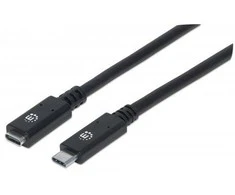 Intracom MANHATTAN SuperSpeed+ USB-C ilgintuvas 0,5 m USB 3.1 Gen 2 Type-C Vyriškas ir Type-C Moteriškas 10 Gbps 5 A 50 cm 1,5 pėdos Juodas