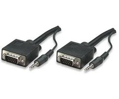 Kabelis Manhattan D-Sub (VGA) - D-Sub (VGA) + Jack 3.5mm 4.5m juoda (324311)